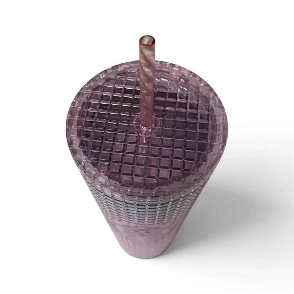 Starbucks Pink Grid Studded Tumbler 24oz Cold Cup with Lid & Straw New
